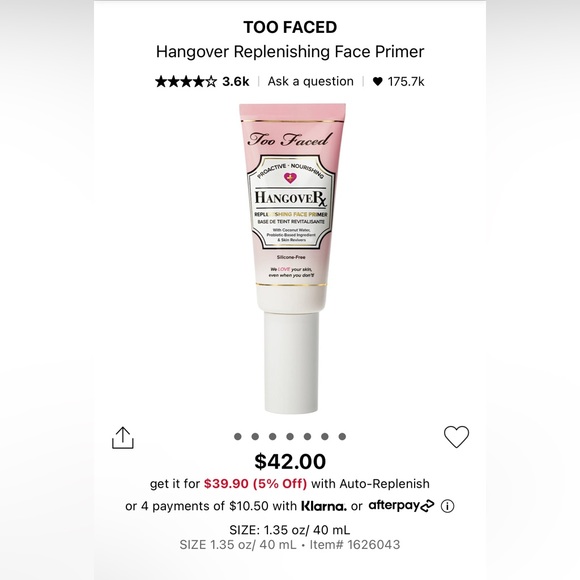 ✨BUNDLE✨ NIB Too Faced Hangover Replenishing Face Primer & Hangover Pillow Balm - Picture 6 of 7